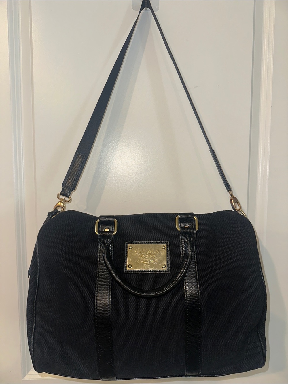 Victoria’s Secret Black Canvas Weekender Travel Duffel Bag